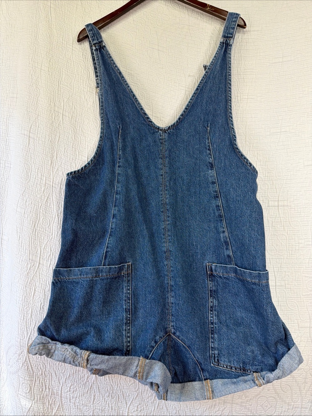 Free People We The Free High Roller Shortall Bright Eyes Denim Romper Medium M